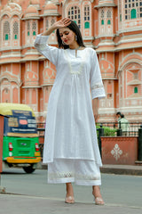 Champa - White Soft Cotton Kurta Coord Set