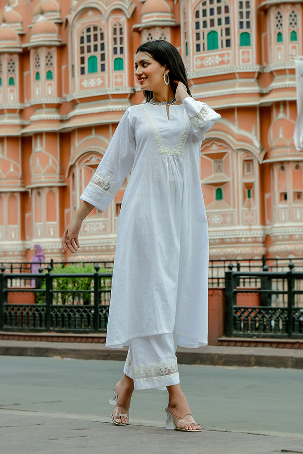 Champa - White Soft Cotton Kurta Coord Set