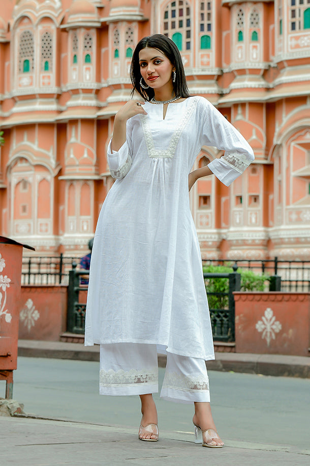 Champa - White Soft Cotton Kurta Coord Set