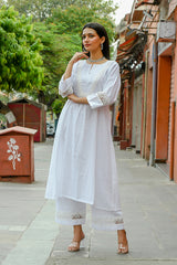 Champa - White Soft Cotton Kurta Coord Set