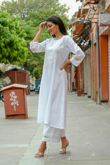 Champa - White Soft Cotton Kurta Coord Set