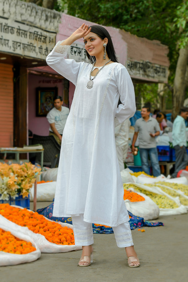 Bela - White Soft Cotton Kurta Coord Set