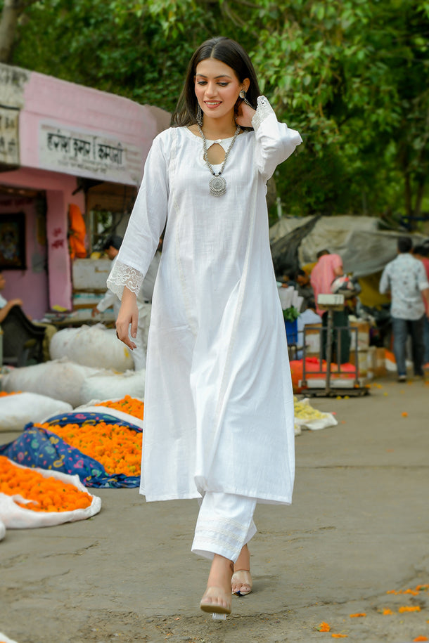 Bela - White Soft Cotton Kurta Coord Set