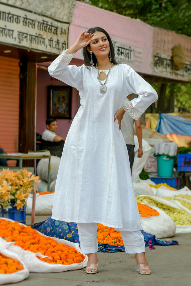 Bela - White Soft Cotton Kurta Coord Set