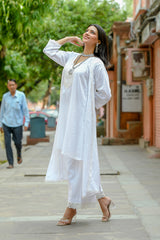 Ketaki - White Soft Cotton Kurta Coord Set With Overlay Shrug