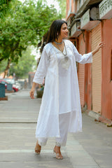 Ketaki - White Soft Cotton Kurta Coord Set With Overlay Shrug