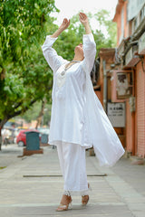 Ketaki - White Soft Cotton Kurta Coord Set With Overlay Shrug