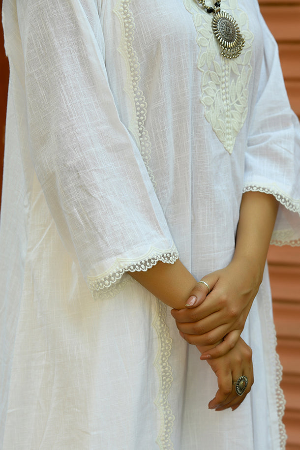 Ketaki - White Soft Cotton Kurta Coord Set With Overlay Shrug