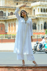 Nishigandha - White Soft Cotton Kurta Coord Set