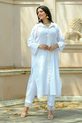 Kamini - White Cotton Kurta Coord Set