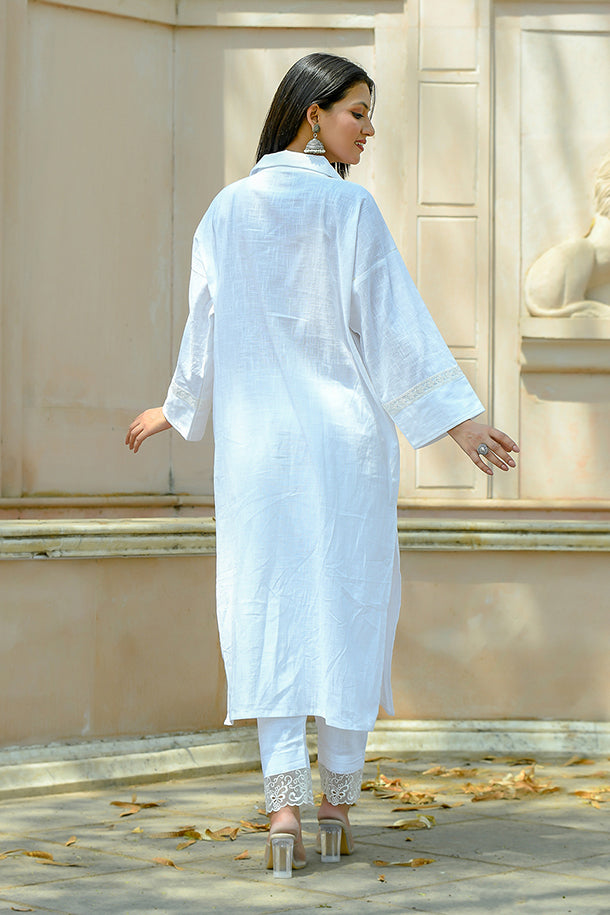 Kamini - White Cotton Kurta Coord Set