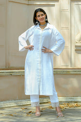 Kamini - White Cotton Kurta Coord Set