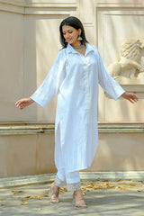 Kamini - White Cotton Kurta Coord Set