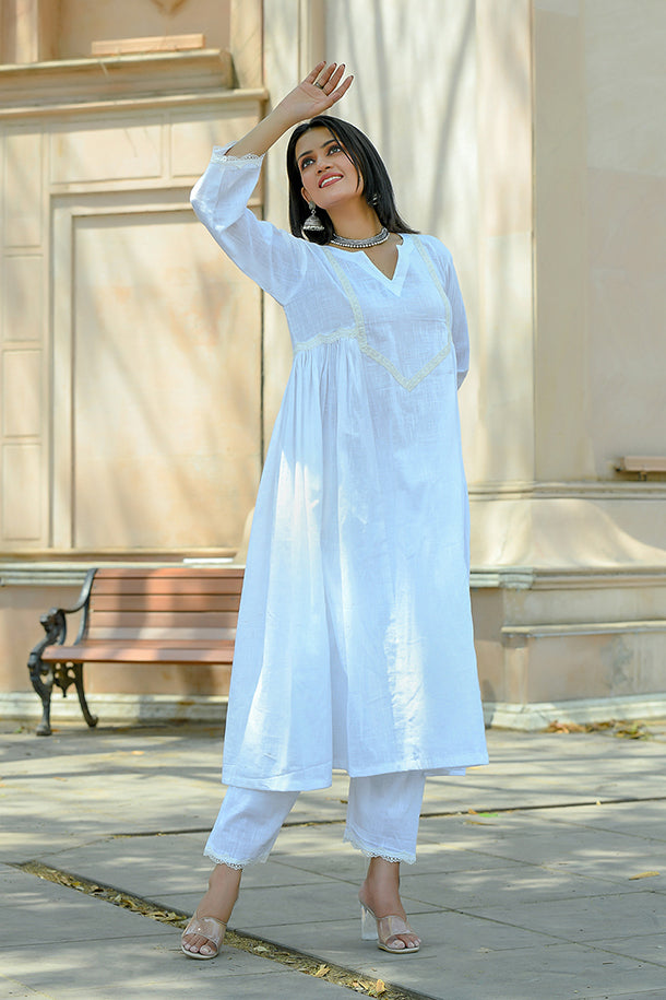 Aprajita - White Cotton Kurta Coord Set