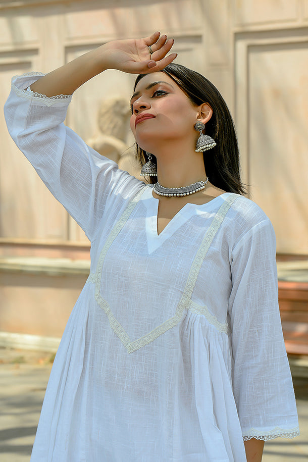 Aprajita - White Cotton Kurta Coord Set