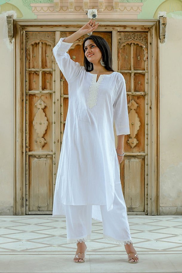 Chameli - White Soft Cotton Kurta Coord Set