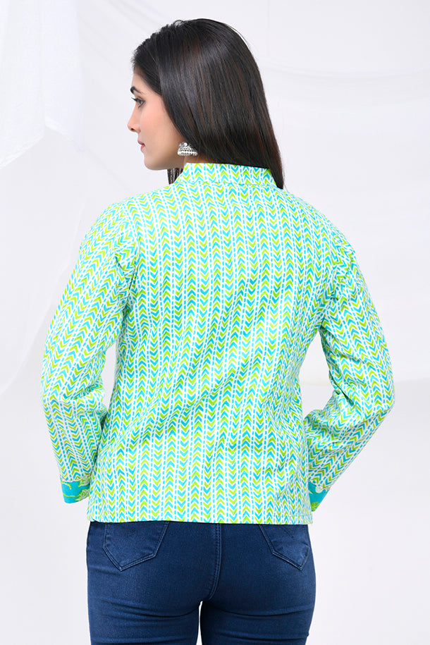 Teal & Neon Green Cotton Top