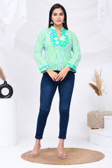 Teal & Neon Green Cotton Top