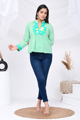 Teal & Neon Green Cotton Top