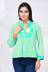 Teal & Neon Green Cotton Top