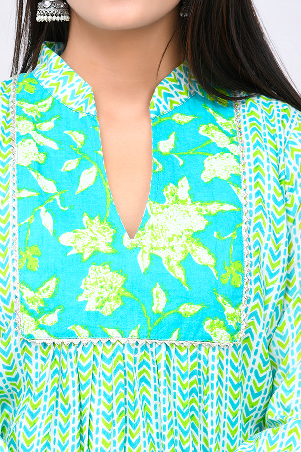 Teal & Neon Green Cotton Top