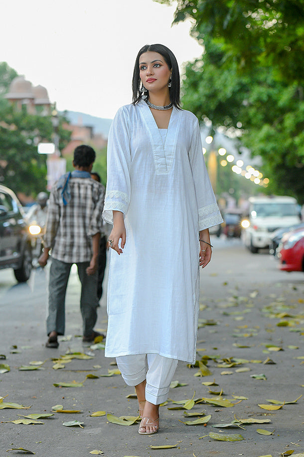 Juhi - White Soft Cotton Kurta Coord Set