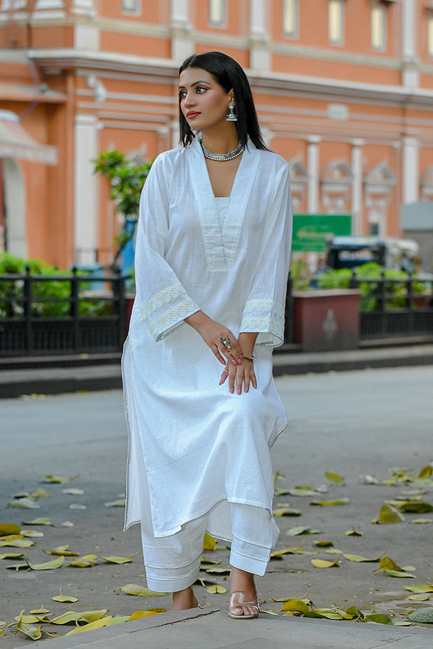 Juhi - White Soft Cotton Kurta Coord Set