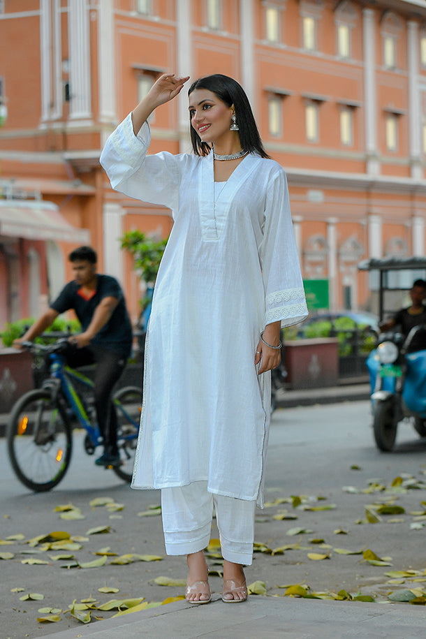 Juhi - White Soft Cotton Kurta Coord Set