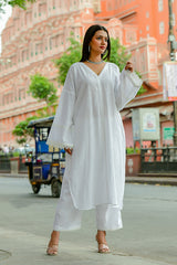 Champa - White Soft Cotton Kurta Coord Set