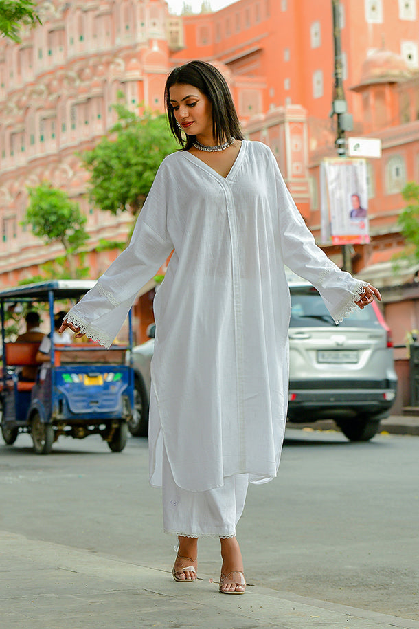 Champa - White Soft Cotton Kurta Coord Set