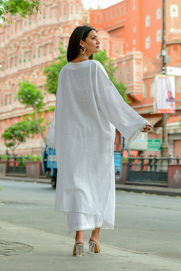 Champa - White Soft Cotton Kurta Coord Set