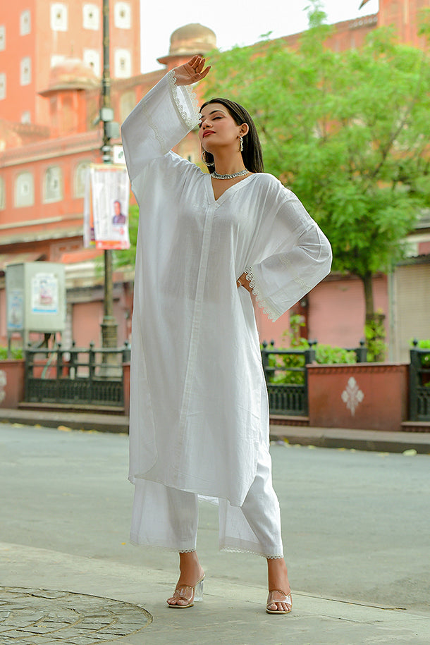 Champa - White Soft Cotton Kurta Coord Set