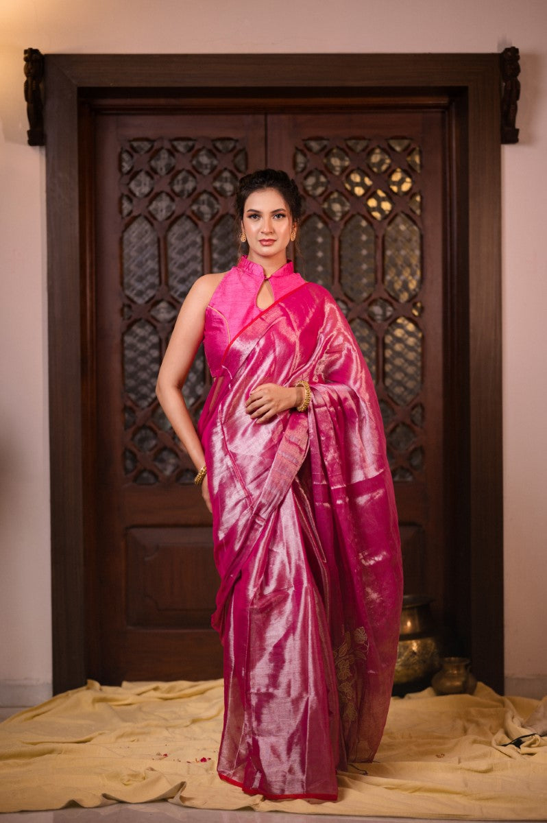 BLUSH DAZZLE - MUL TISSUE SAREE