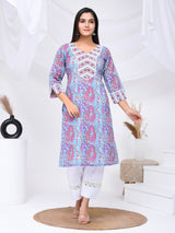 Blue Purple Print Cotton Kurta