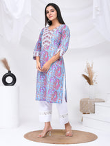 Blue Purple Print Cotton Kurta