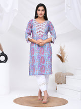 Blue Purple Print Cotton Kurta