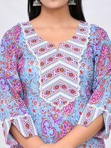 Blue Purple Print Cotton Kurta