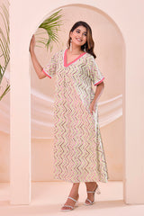 Ivory Chevron Print  Kafty Lounge Dress