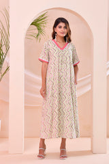 Ivory Chevron Print  Kafty Lounge Dress