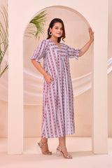 Purple Stripe Print  Kafty Lounge Dress