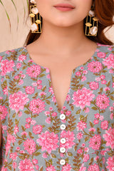 Pink Green Floral Print  Kafty Lounge Dress