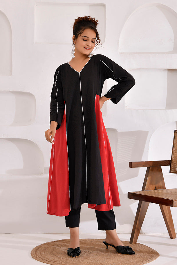 Black and Red Vivid Vibes Kurta Set