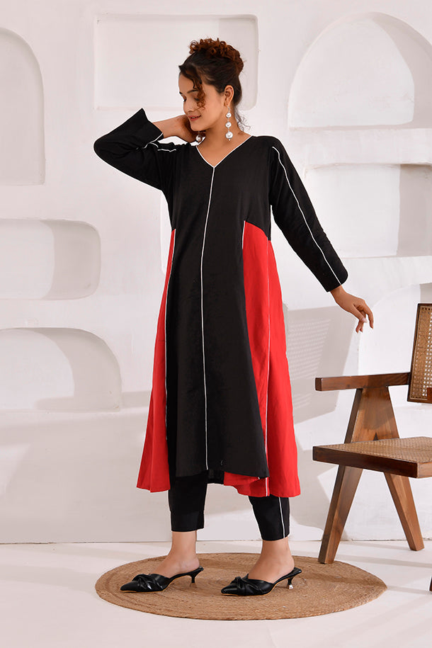 Black and Red Vivid Vibes Kurta Set