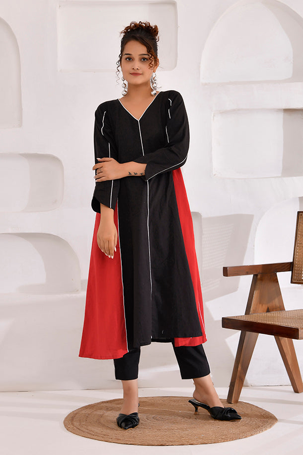 Black and Red Vivid Vibes Kurta Set