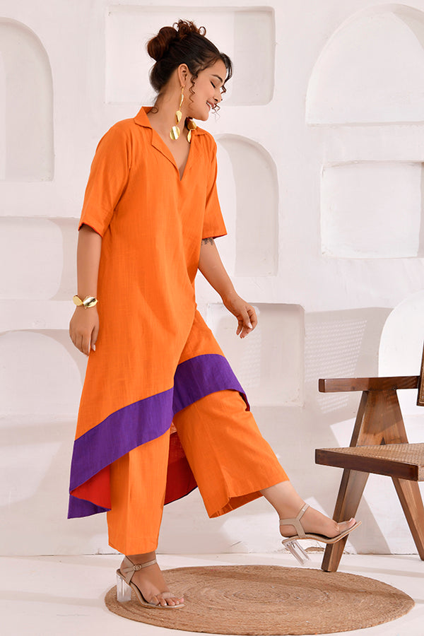 Vivid Vibes Orange Kurta Co-ord Set