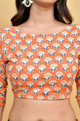 Orange and Blue Floral Block Print Blouse