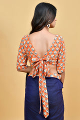 Orange and Blue Floral Block Print Blouse