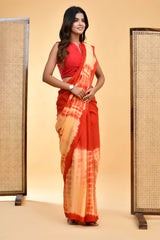 Mul-यिका Vibrant Red and Yellow Tie-Dye Saree