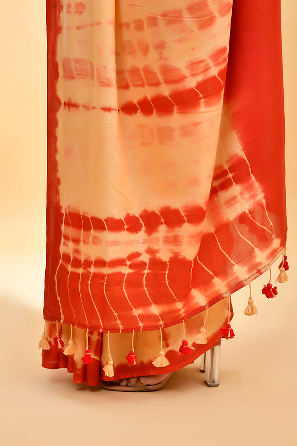 Mul-यिका Vibrant Red and Yellow Tie-Dye Saree