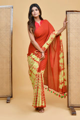 Fiery Red and Yellow Shibori Tie-Dye Mul Cotton Saree